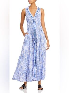 Poupette St Barth Nana Maxi Dress Blue White Print Size M NWT